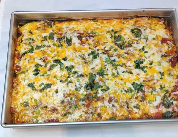 This is an easy, low carb, Mexican zucchini lasagna recipe, made with taco flavor and ground chicken
