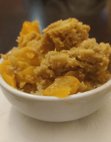mango cobbler in a bowl