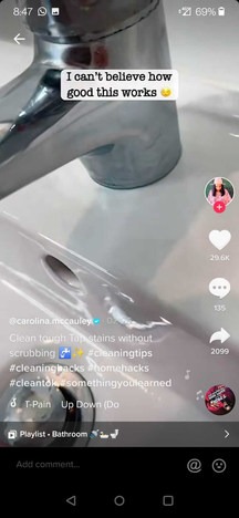 A TikTok cleaning hack cleans around the sink tap