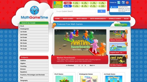 Screenshot of the website Math Game Time