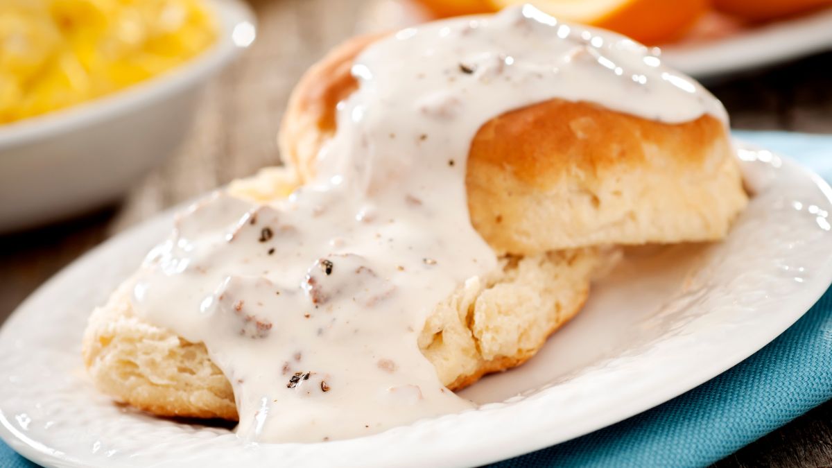 biscuits with gravy on top