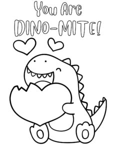 You are dino-mite coloring sheet with stegosaurus holding a heart