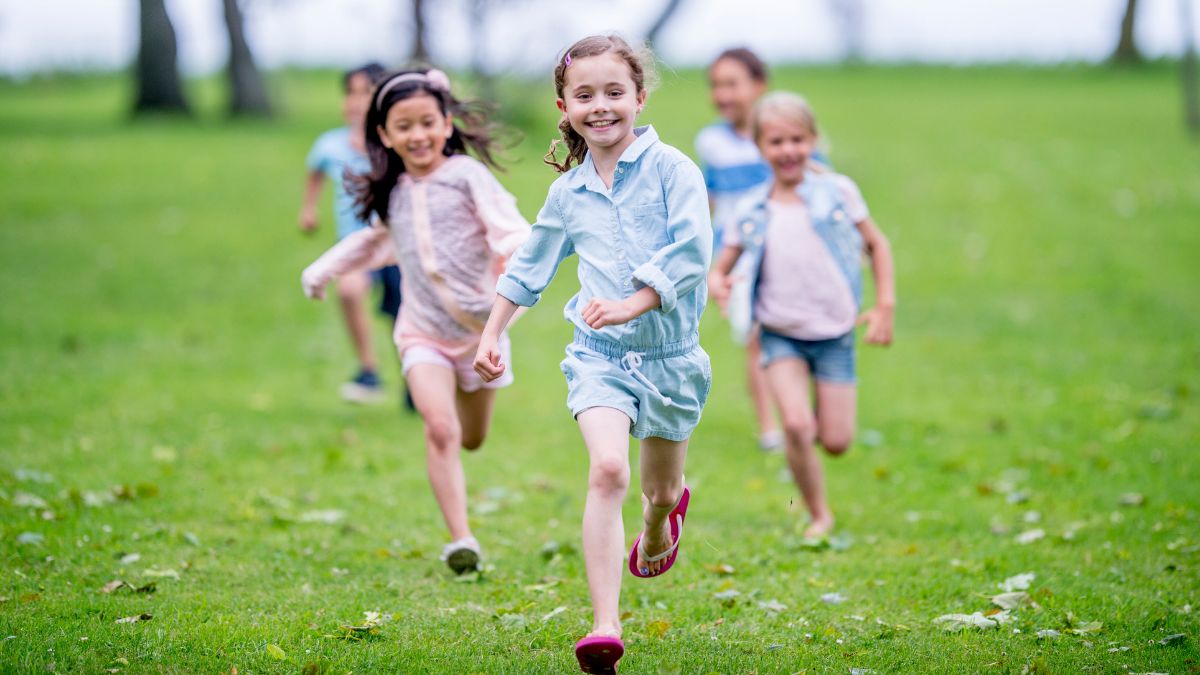 five kids running happily