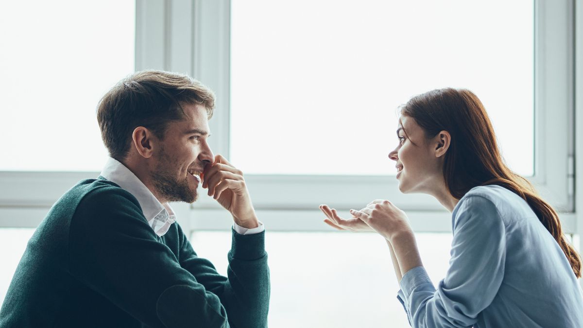 a man and woman engaging in conversation