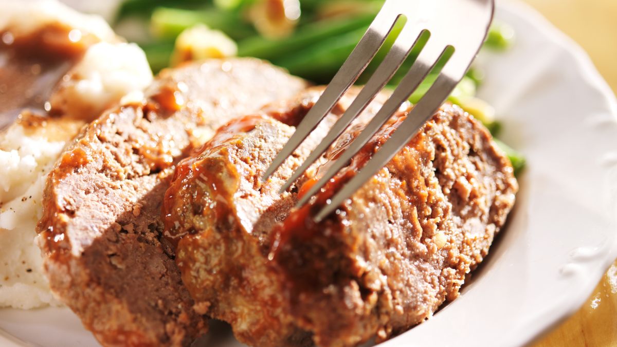 meatloaf on plate with a fork
