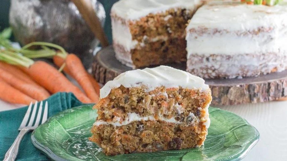 a slice of low fodmap carrot cake
