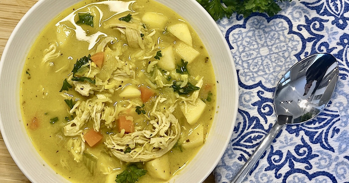 chicken mulligatawny soup in a bowl feature