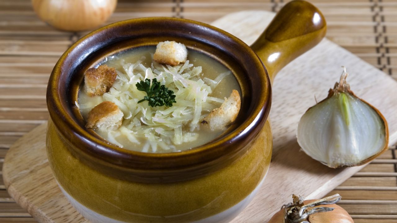 french onion soup in a bowls