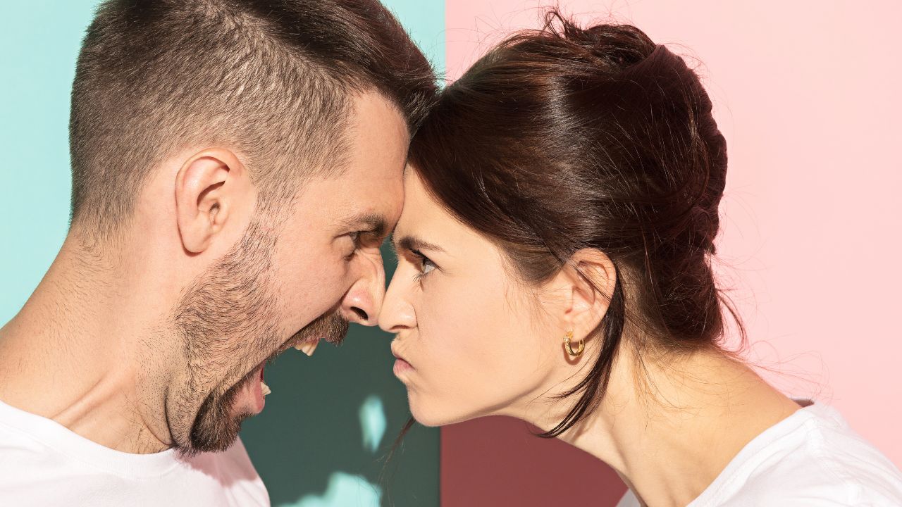 man and woman arguing face to face