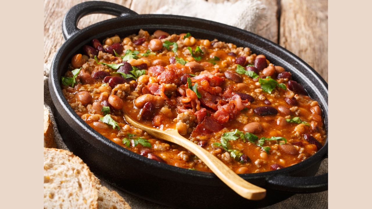 beef chili in a skillet